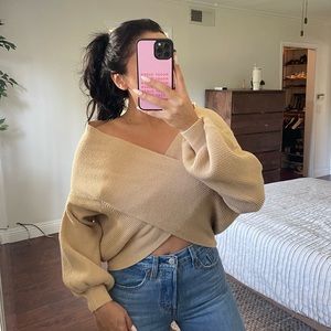 Neutral off shoulder sweater top